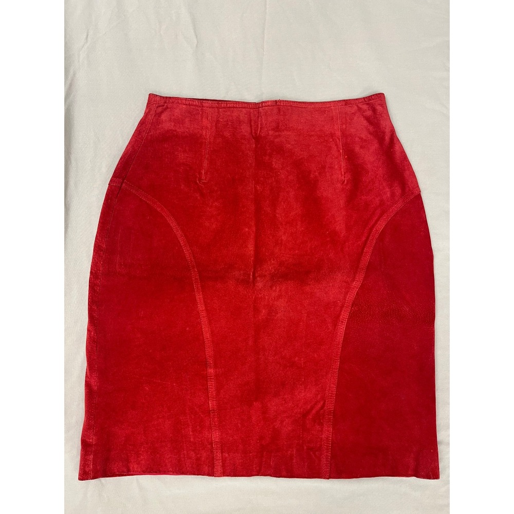 Split End Ltd Red Suede Leather Pencil Skirt Vintage High Waisted Size 8‎